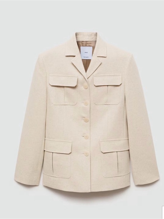 Mango Jackets & Blazers - Cotton linen Utility Jacket with Patch Pockets